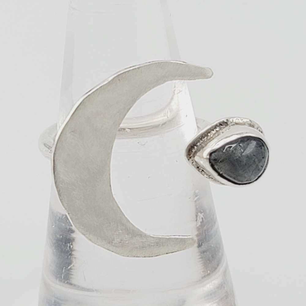 LABRADORITE MOON ADJUSTABLE RING HANDMADE IN STERLING SILVER METAL - Picture 5 of 5